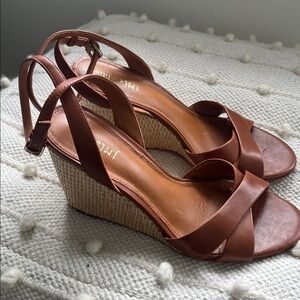 J McLaughlin brown leather wedge sandal size 9.